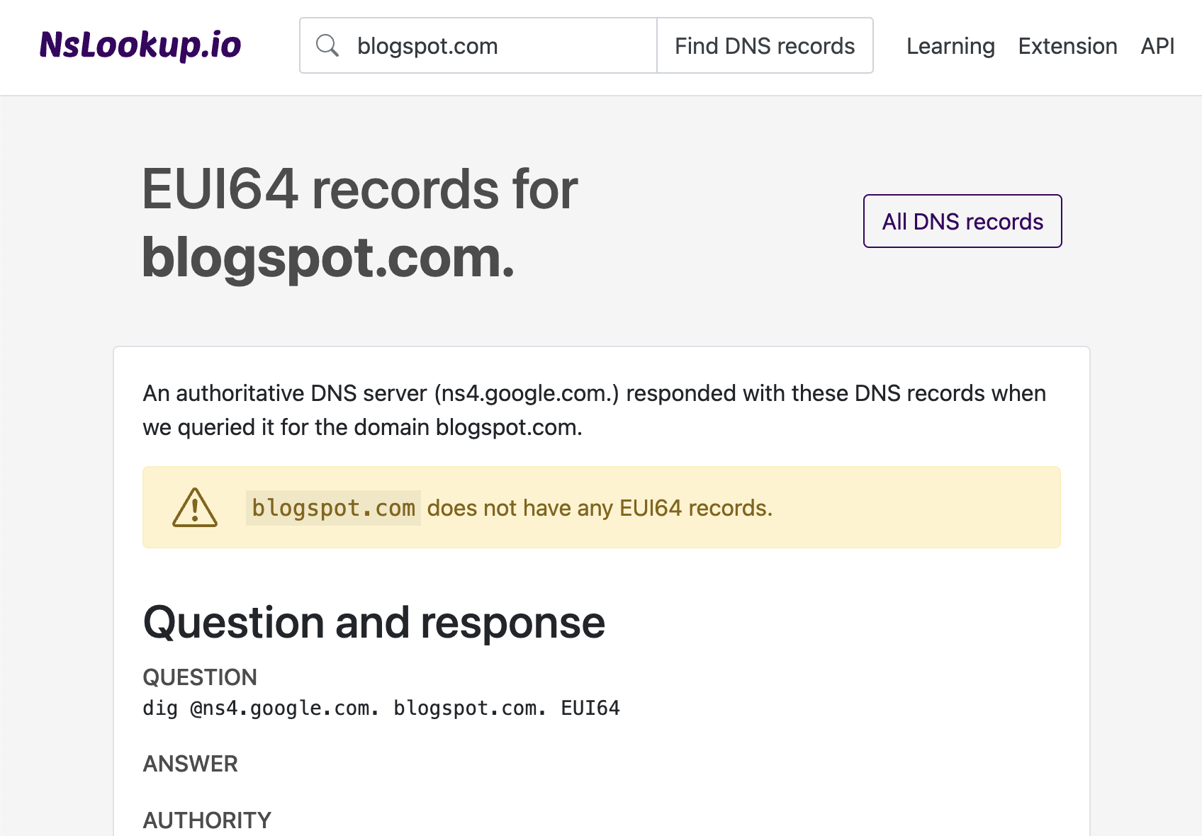 Example DNS EUI64 records