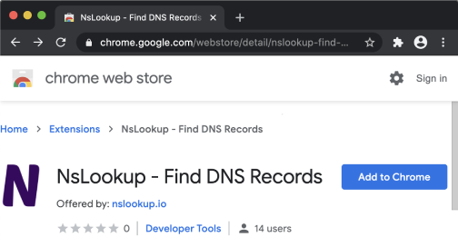 Visit the NsLookup extension page in the Chrome Web Store